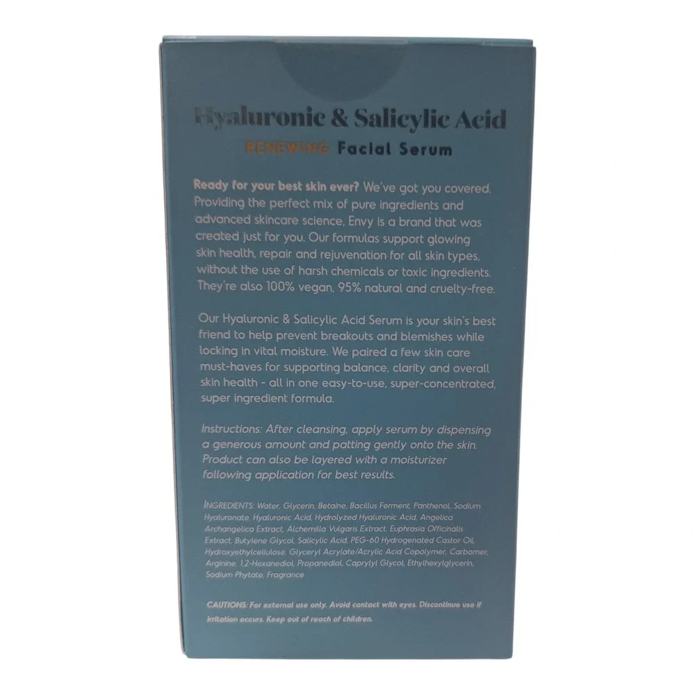 Envy Hyaluronic &‎ Salicylic Acid Facial Serum Renewing Hydrating Clearing NEW
